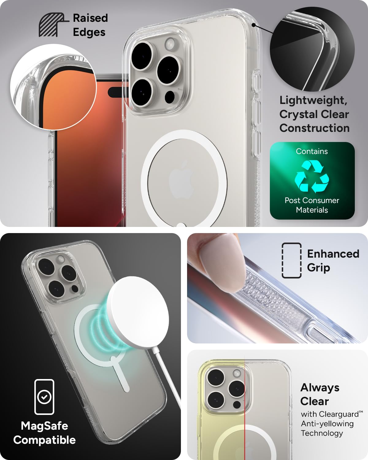 ZAGG Crystal Palace Snap Case for iPhone 16 Pro Max - Military-Grade 13ft Drop Protection, MagSafe Compatible, Crystal Clear, Anti-Yellowing