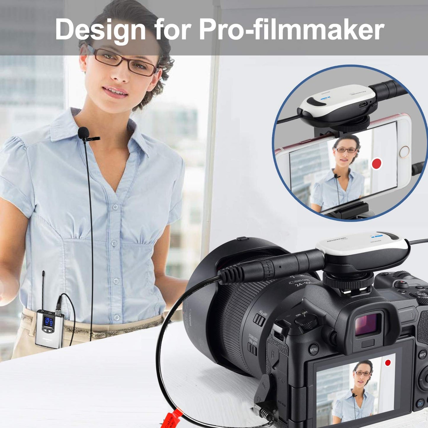 Alvoxcon Wireless Headset Lavalier Microphone System Wireless Lapel Mic Best for iPhone, DSLR Camera, PA Speaker, YouTube, Podcast, Video Recording