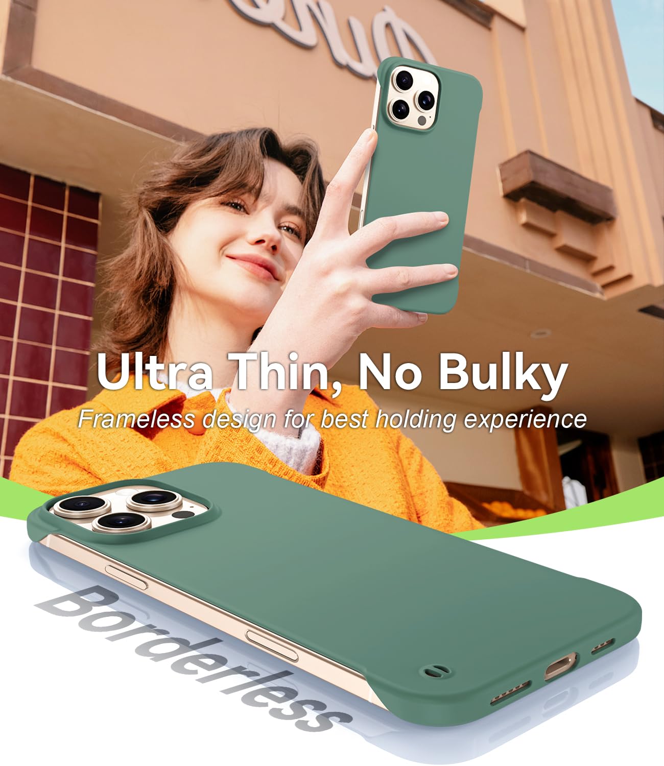 GRECAZO Magnetic Slim Frameless Case for iPhone 16 Pro Max, Dark Green