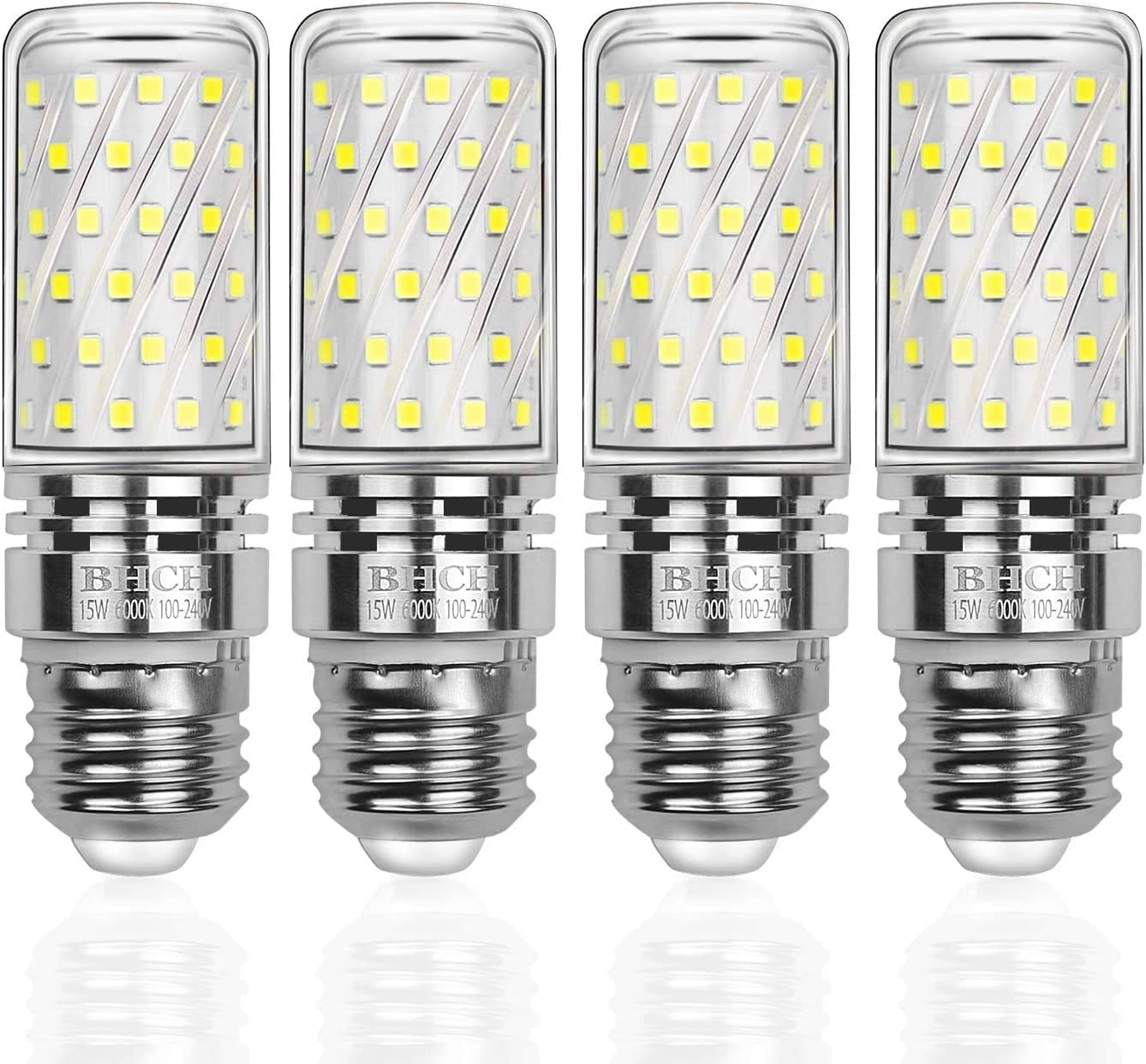 BHCH E26 LED Corn Bulbs 15W, 6000K Daylight White, 1500LM, Edison Screw Base, 120W Incandescent Equivalent, Pack of 4