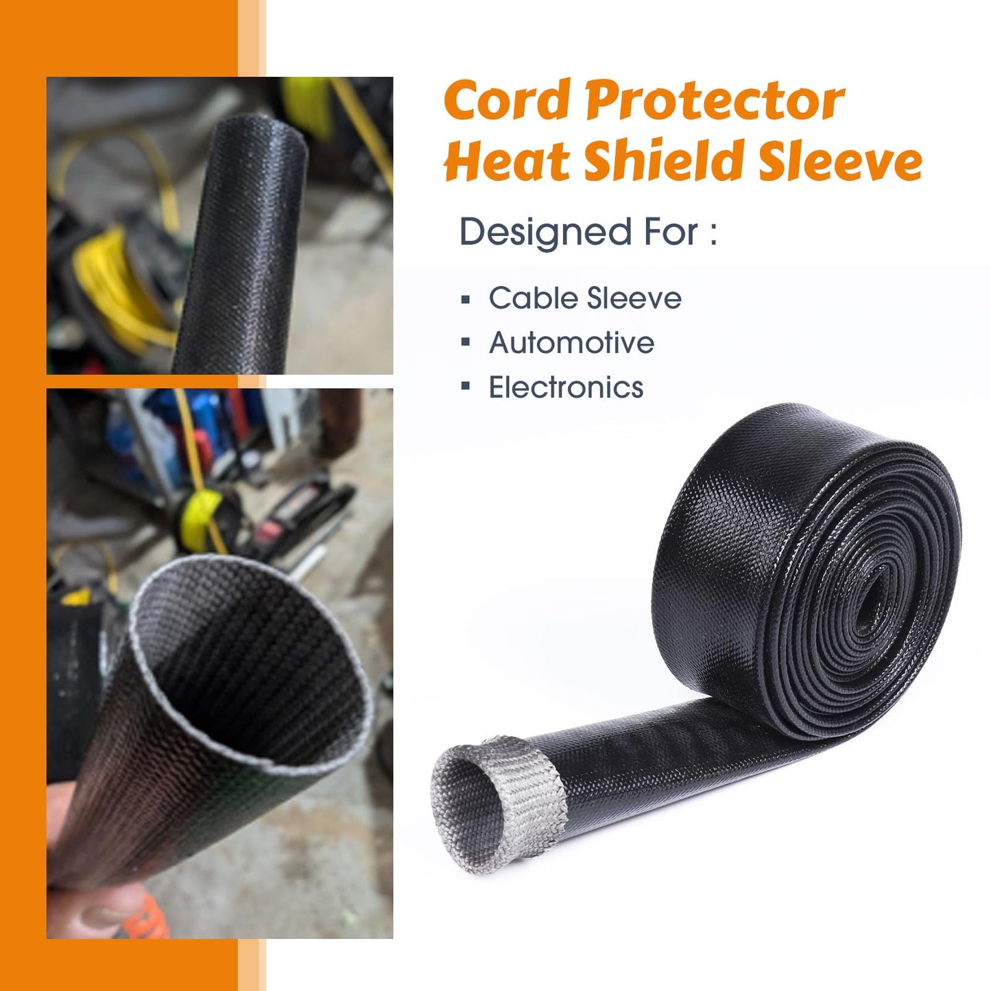 Sunnarepoon Silicone Fiberglass Cable Sleeve - Waterproof, Insulation and Cord Protector High Temp Heat Shield Sleeve Wire Tube (3/8'' - 10Foot)