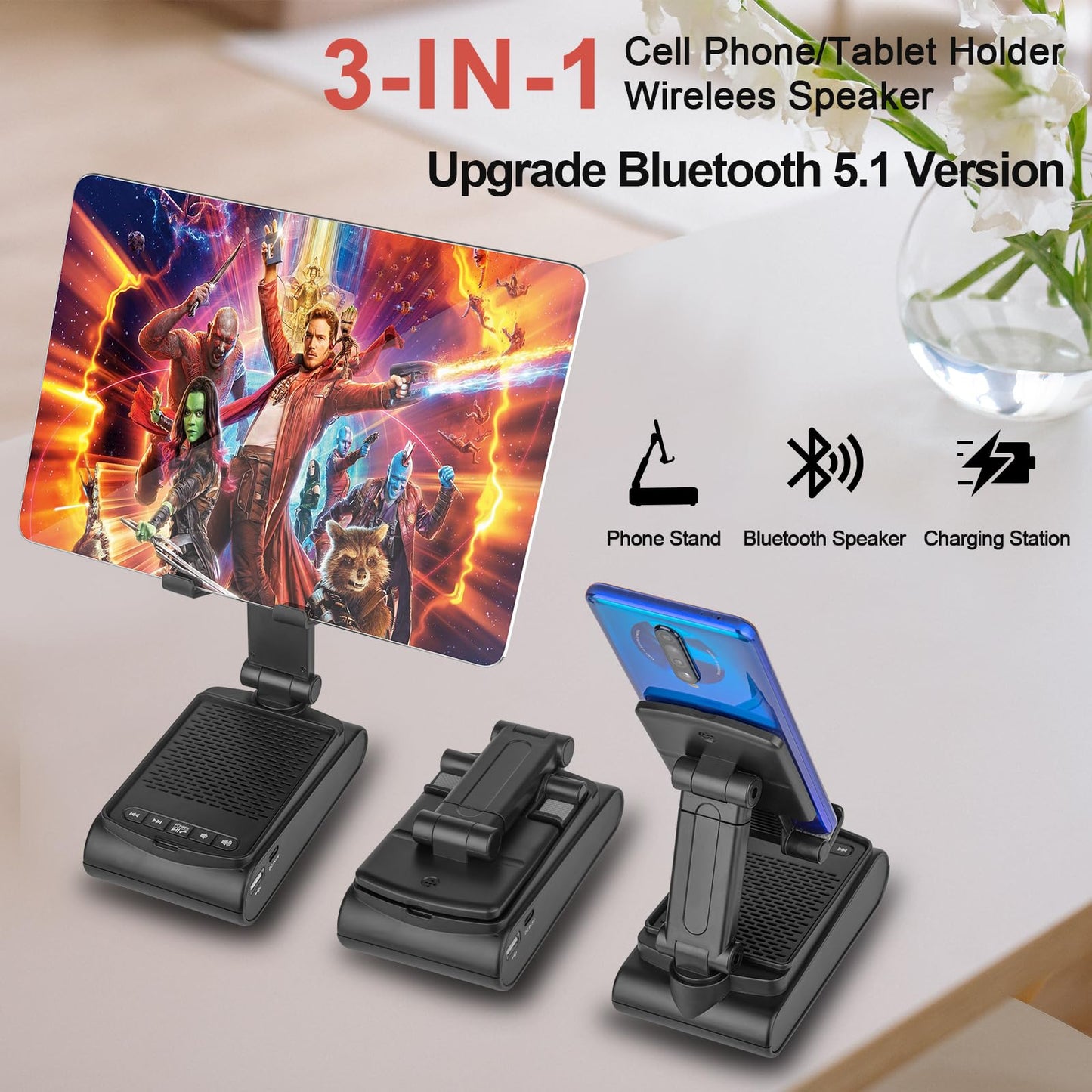 Fanlory Gifts for Men,Cell Phone Stand with Wireless Bluetooth Speaker HD Surround Sound for Home and Outdoors with Bluetooth Speaker for Desk