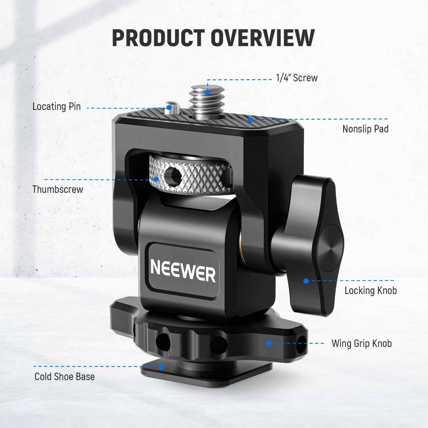 NEEWER Cold Shoe Camera Monitor Mount with Anti Twist 1/4" Screw Compatible with Atomos Ninja V, 5" & 7" Field Monitor, 360° Swivel 180° Tilt