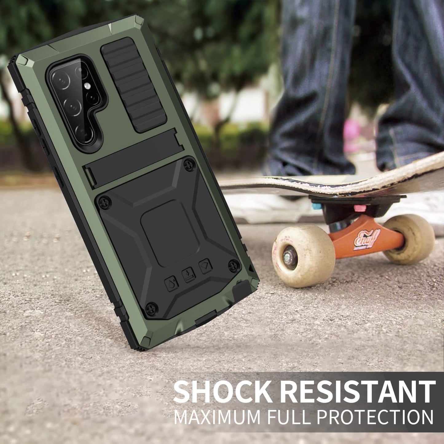 Simicoo Compatible with Samsung S23 Ultra Metal Military Case with Stand Screen Protector Camera Protection Rugged Heavy Duty Shockproof Full Body