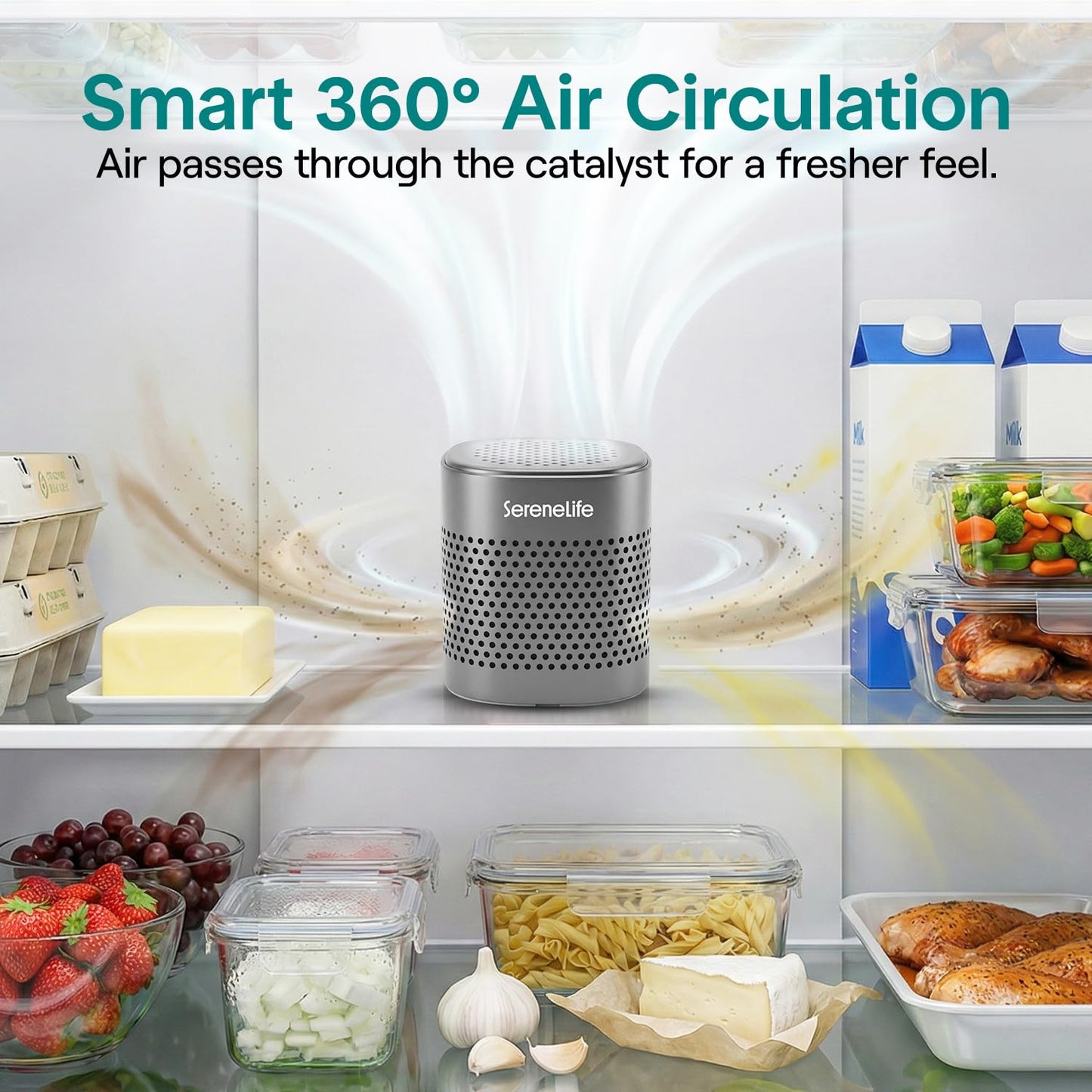 SereneLife Fridge Deodorizer & Odor Eliminator, Multi-Use Refrigerator Deodorizer Aluminum Pod for Freezer, Closet, Car, Shoes & Enclosed Spaces