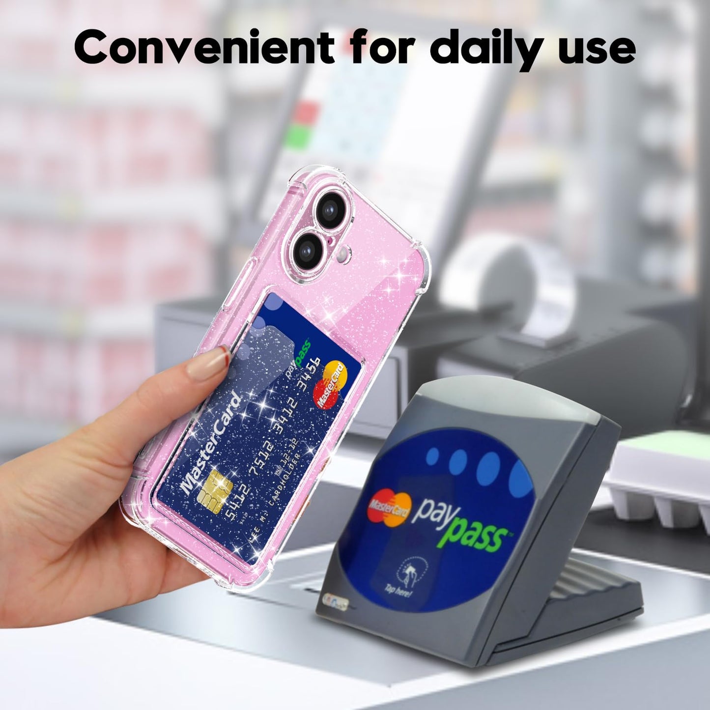 Svanove for iPhone 16 Wallet Case with Card Holder, Clear Glitter Cute Girly Credit Card Slot Case, Sparkly Sparkle Bling Thin Slim Silicone
