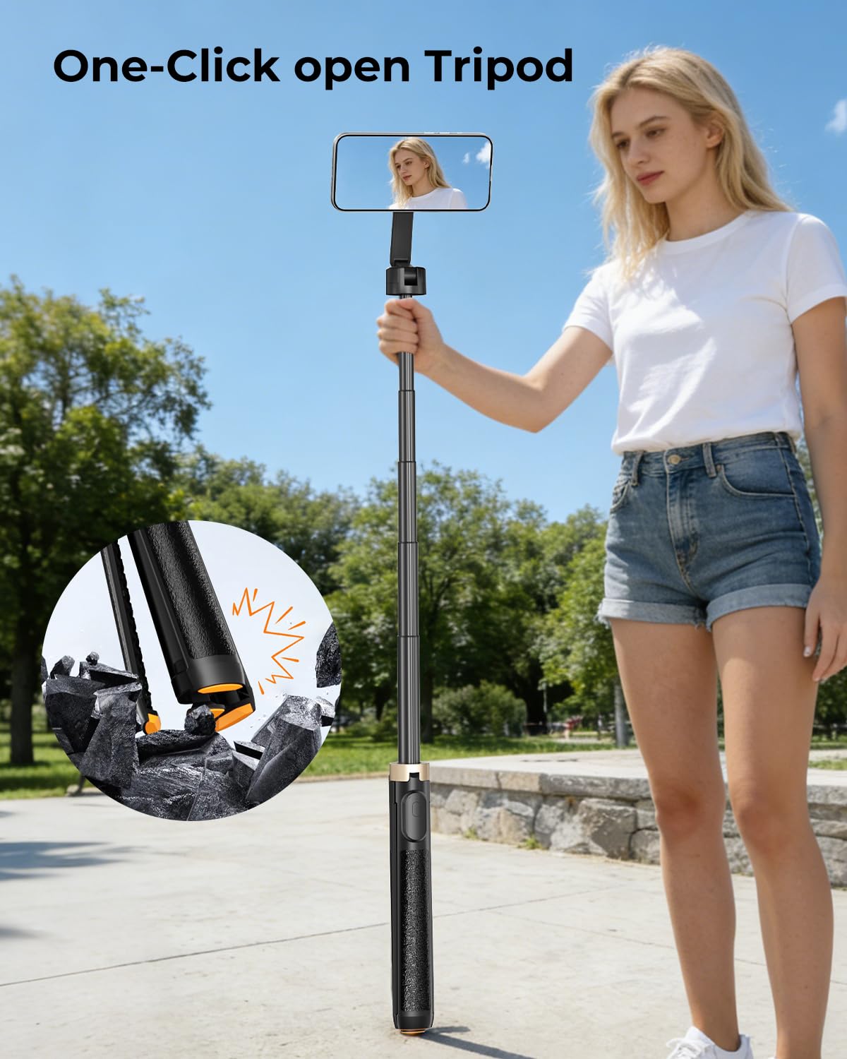 Magnetic Selfie Stick Tripod 72 Inch for iPhone MagSafe, Extendable Phone Tripod Stand with Bluetooth Remote, 360° Rotation Aluminum Selfie Stick