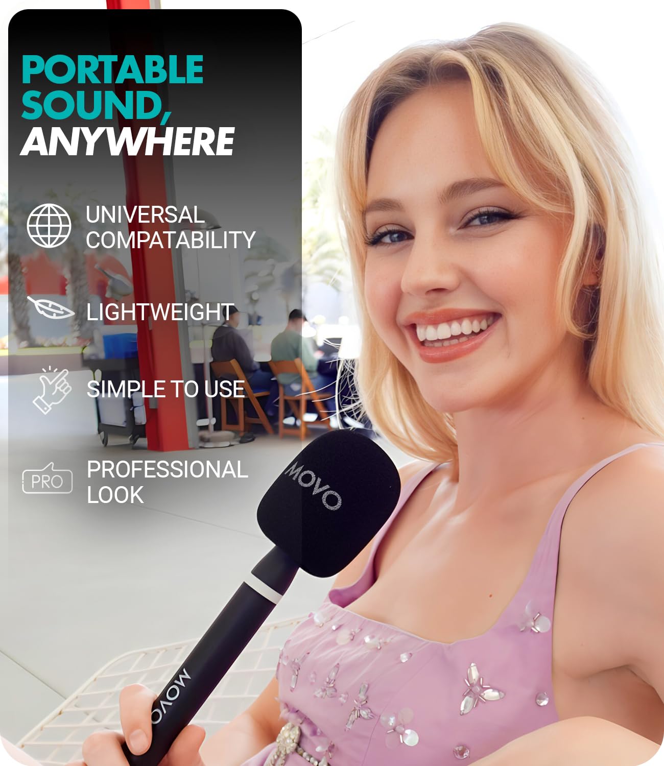 Movo WMX-HM2 Wireless Microphone Handle for DJI Mic, Rode GO II - Handheld Interview Grip with Mic Holder, Adapter & 3 Windscreens - for YouTube