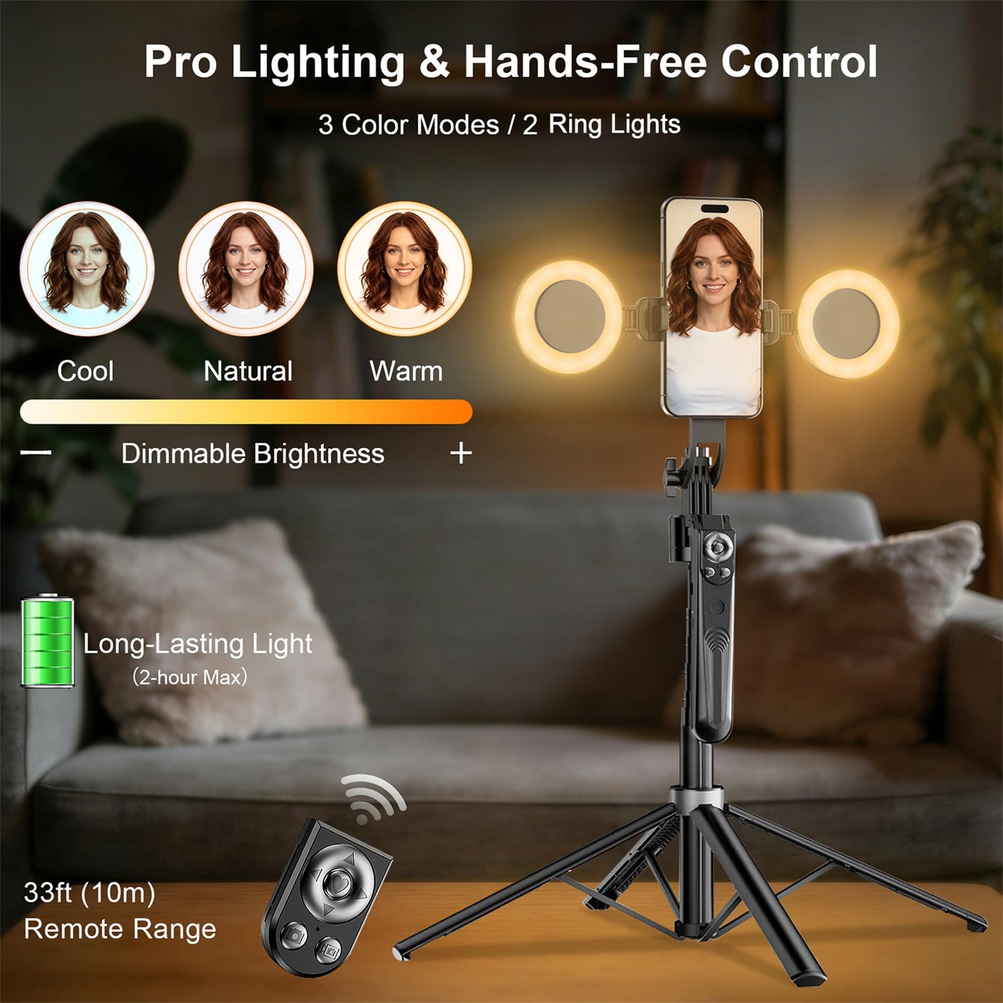 Tripod for iPhone with Light Vlogging Camera, Auto Face Tracking Tripod 360 Rotation with Remote, No App, Portable Travel Phone Holder for Video