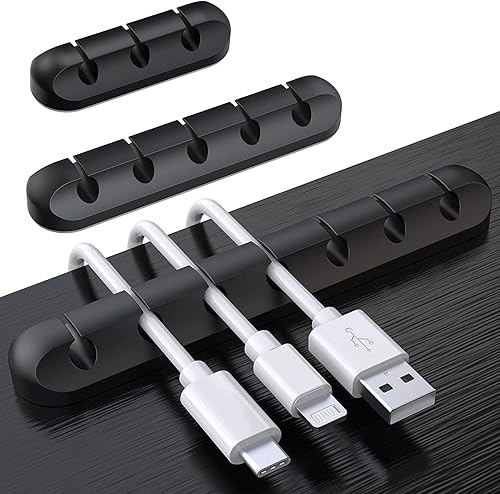 SOULWIT Cable Holder Clips, 3-Pack Cable Management Cord Organizer Clips Silicone Self Adhesive for Desktop USB Charging Cable Nightstand Power Cord