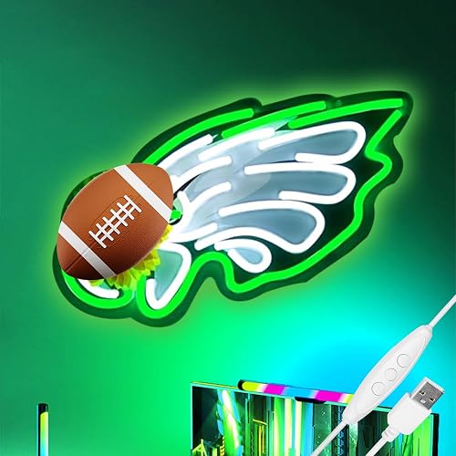 Football Team Neon Sign for Wall Decor,Eagle Neon Signs,LED Neon Light for Man Cave Birthday Gifts for Rugby Fans Green Light Up Sign for Bedroom