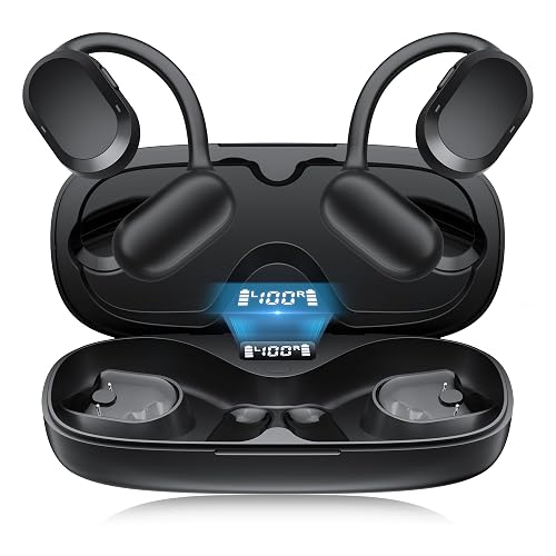 Open Ear Headphones, Open Ear Earbuds, IPX7 Waterproof, Bluetooth 5.3 True Wireless Sports Over Ear Earbuds with Earhooks, Built-in Mic, Crystal-Clear