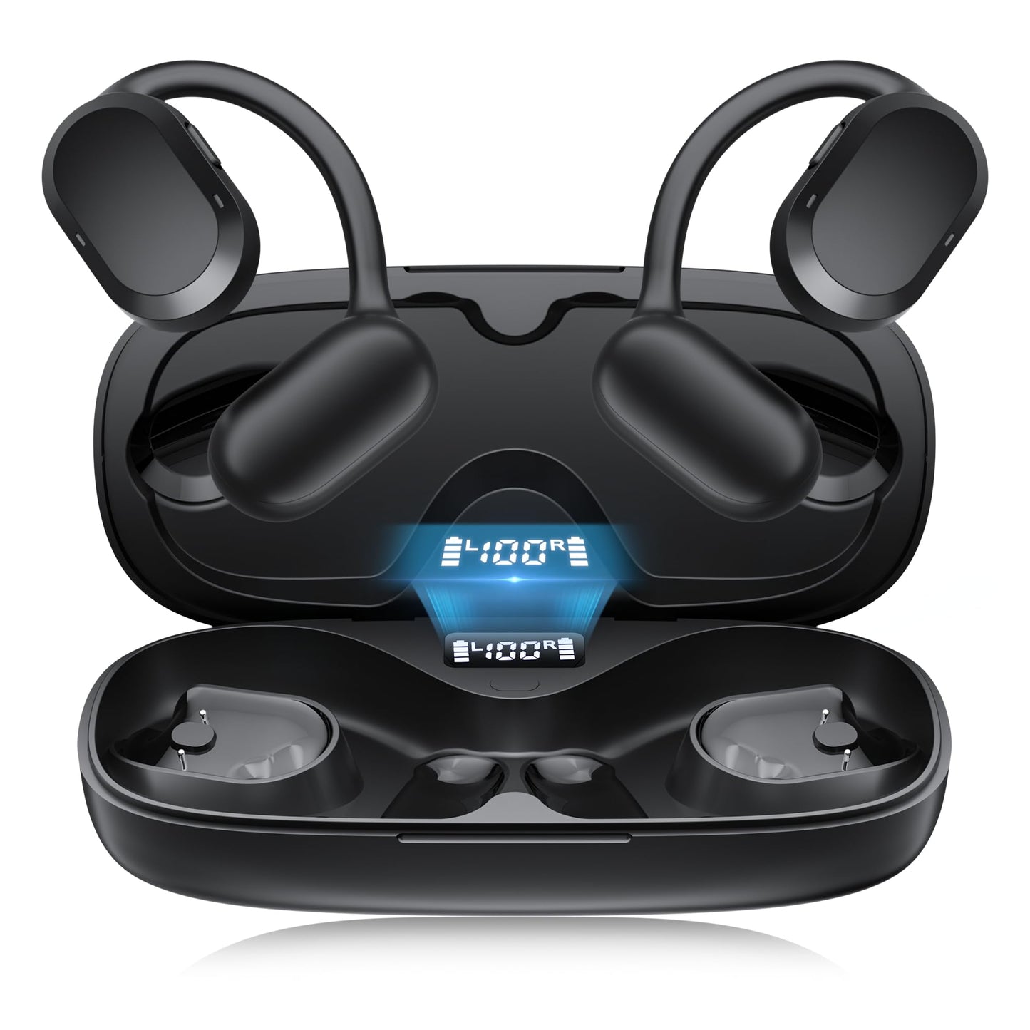 Open Ear Headphones, Open Ear Earbuds, IPX7 Waterproof, Bluetooth 5.3 True Wireless Sports Over Ear Earbuds with Earhooks, Built-in Mic, Crystal-Clear