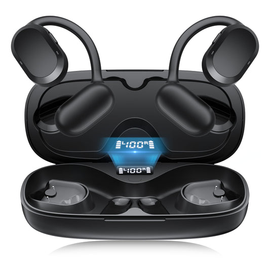 Open Ear Headphones, Open Ear Earbuds, IPX7 Waterproof, Bluetooth 5.3 True Wireless Sports Over Ear Earbuds with Earhooks, Built-in Mic, Crystal-Clear