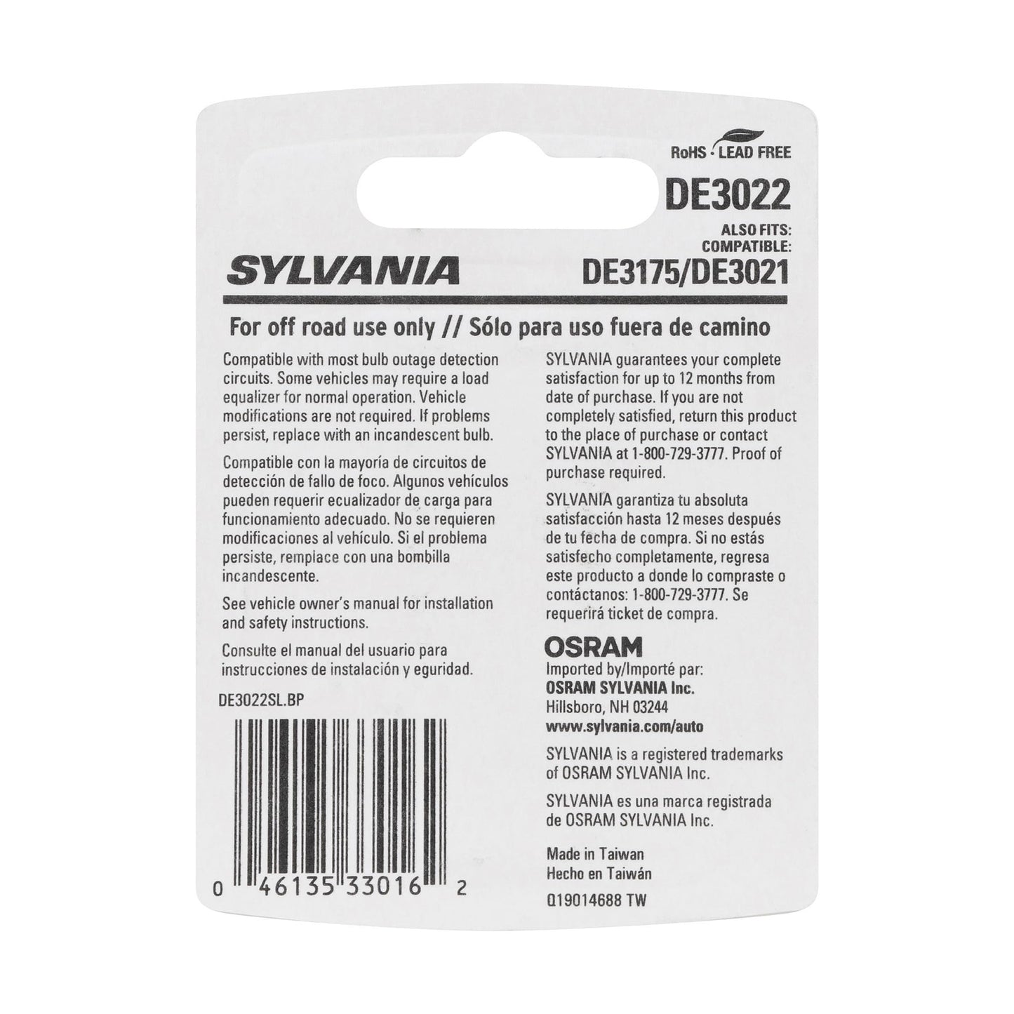 SYLVANIA DE3022 31mm Festoon LED Mini Bulb, White, 1 Bulb, Interior
