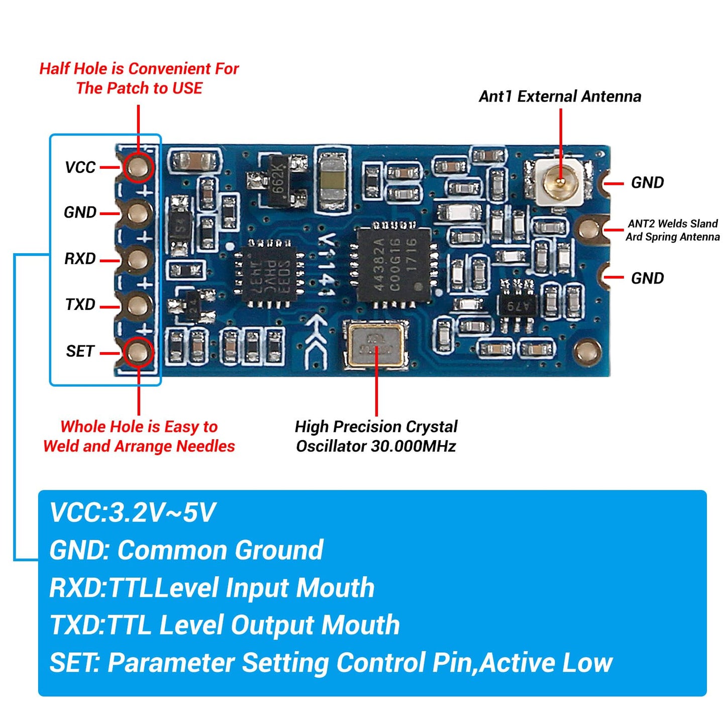 XIITIA 6pcs HC-12 433Mhz SI4463/SI4438 Wireless Serial Port Module 1000M Replace Bluetooth with Antenna