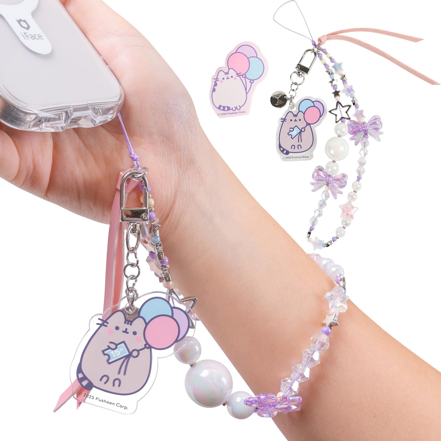 iFace Pusheen the Cat Beaded Wristlet Universal Charm Strap [15th Anniversary Special Limited Edition] - Cute Wrist Straps for Cell Phone Camera Keys