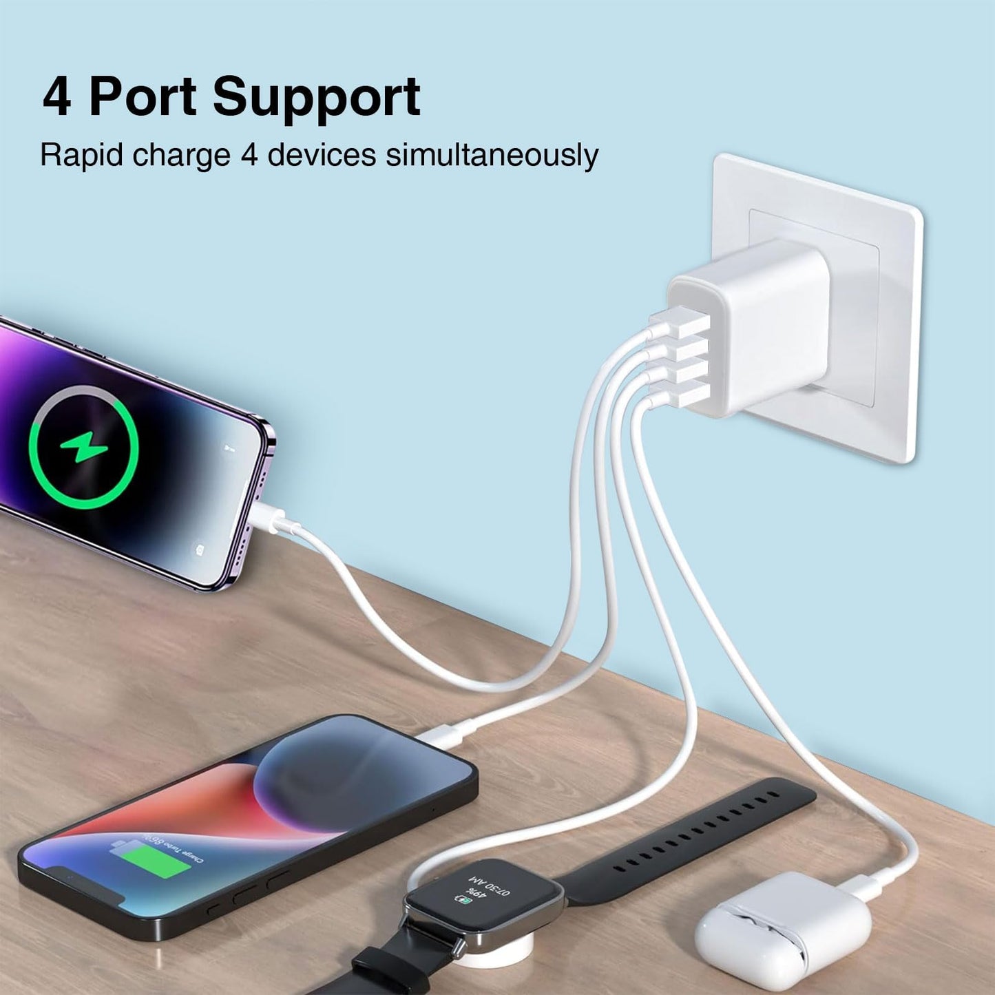 USB Wall Charger, Charger Adapter, 4 Port USB Cube Chargers, Power Adapter Charging Plug Box Brick for Phone 15/14/13/12/11/XS/X/8/7/6 Plus,Android
