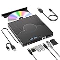 7 In 1 External CD Drive for Laptop, USB 3.0 & Type-C CD Rom External Drive for Laptop with Ethernet Interface, 3 USB and SD/TF Card, USB DVD Drive