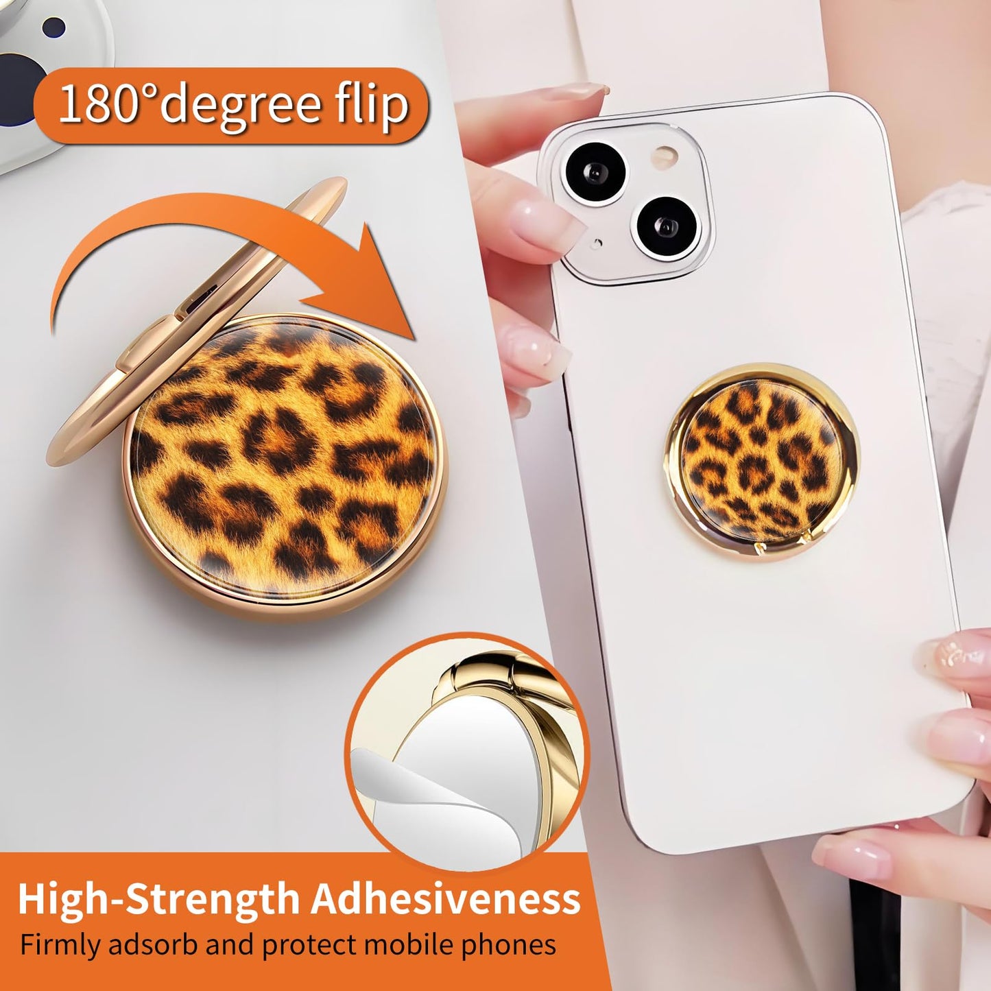 CVNBFJI Cell Phone Ring Holder, 360 Degree Rotation Cute Phone Ring Grip Stand, Funny Kickstand Accessories for Phones Luxury Brown Leopard