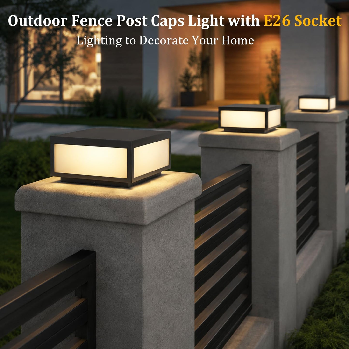 SLAWA Outdoor Post Caps Light With Pier Mount Base Column Cap Lamps Black Waterproof Pole Lantern Light Fixture Square Exterior Pillar Lamp Outdoor