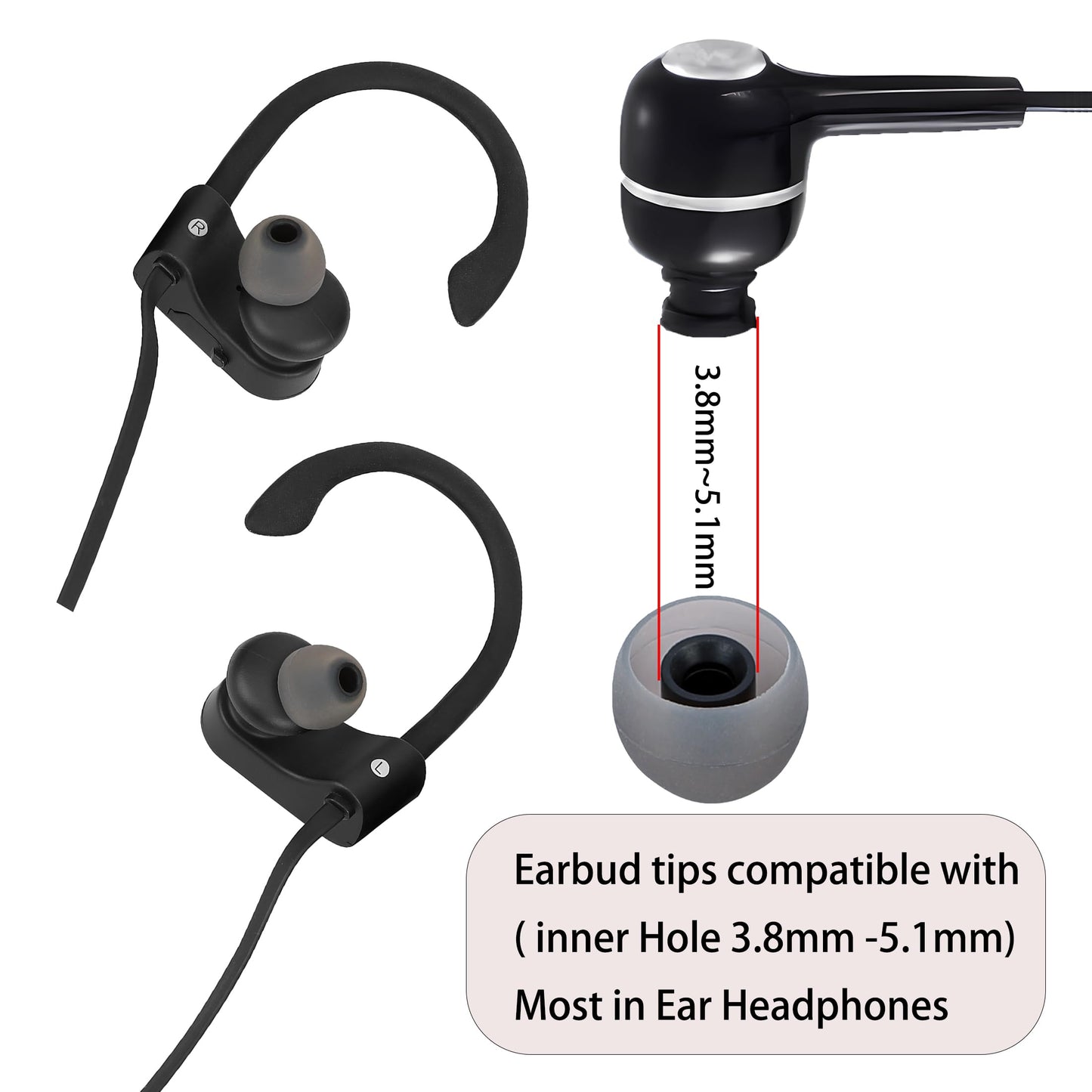 MQIMY Silicone Replacement Earbud Tips Earbud Covers Eartips Fit Most in-Ear Earbuds(Inner Hole 3.8mm -5.1mm) Headphone Earbuds Rubber Tips 18 Pairs S