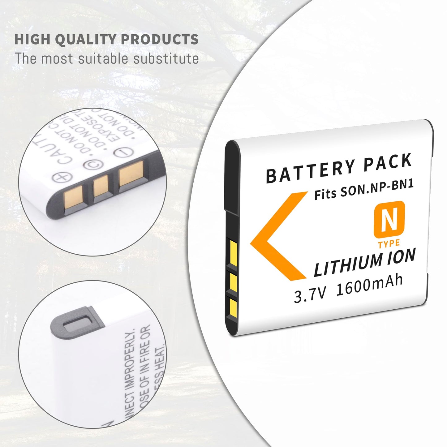 NP-BN1 Battery 2-Pack with Slim LCD Charger Compatible for Sony Cyber-Shot DSC-QX10 QX30 QX100 DSC-TF1 DSC-TX10 TX20 TX30 DSC-W530 DSC-W570 DSC-W650