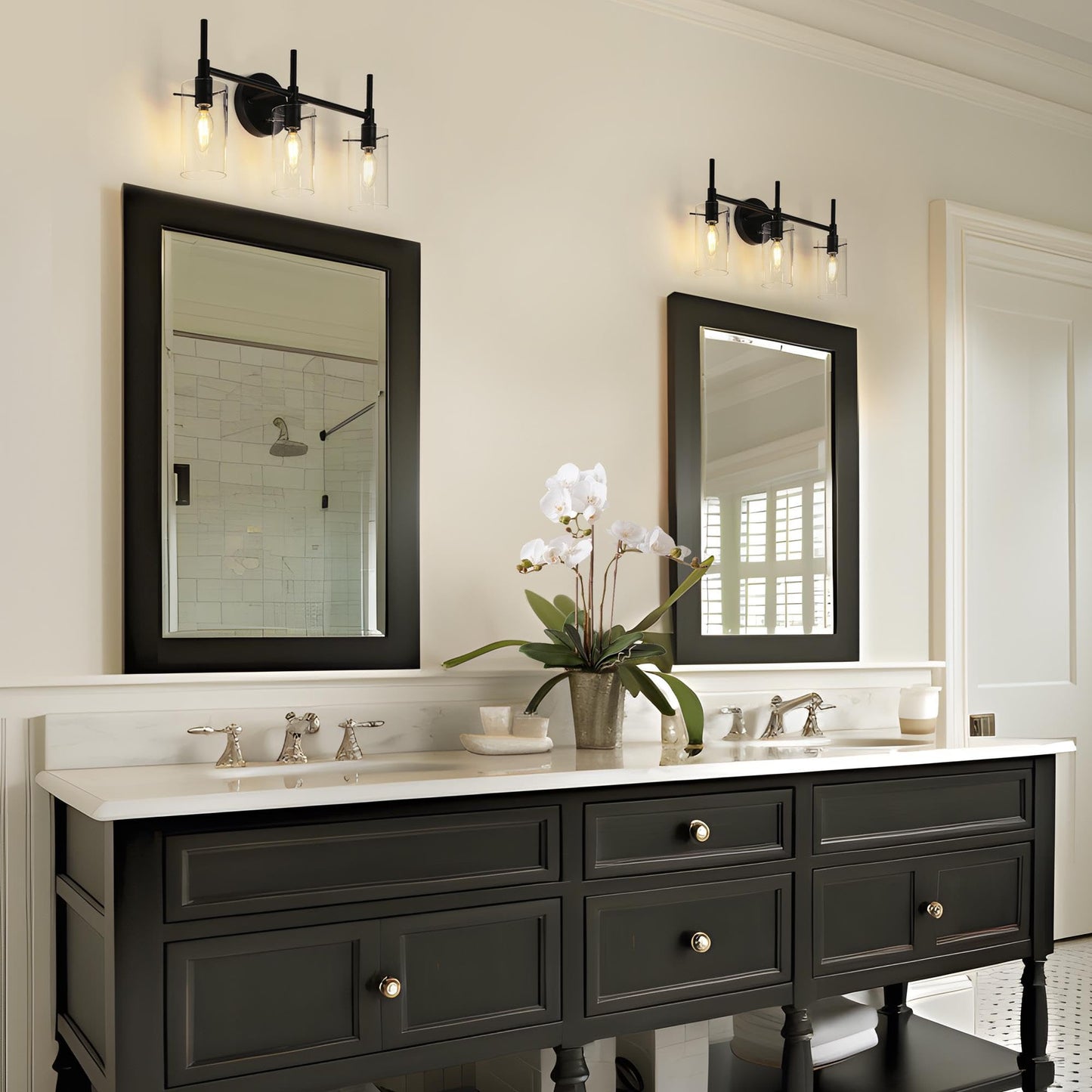 classy leaves 3 Light Bathroom Light Fixtures, Matte Black Bathroom Vanity Light, Modern Farmhouse Bathroom Lights Over Mirror, Black Bathroom Wall
