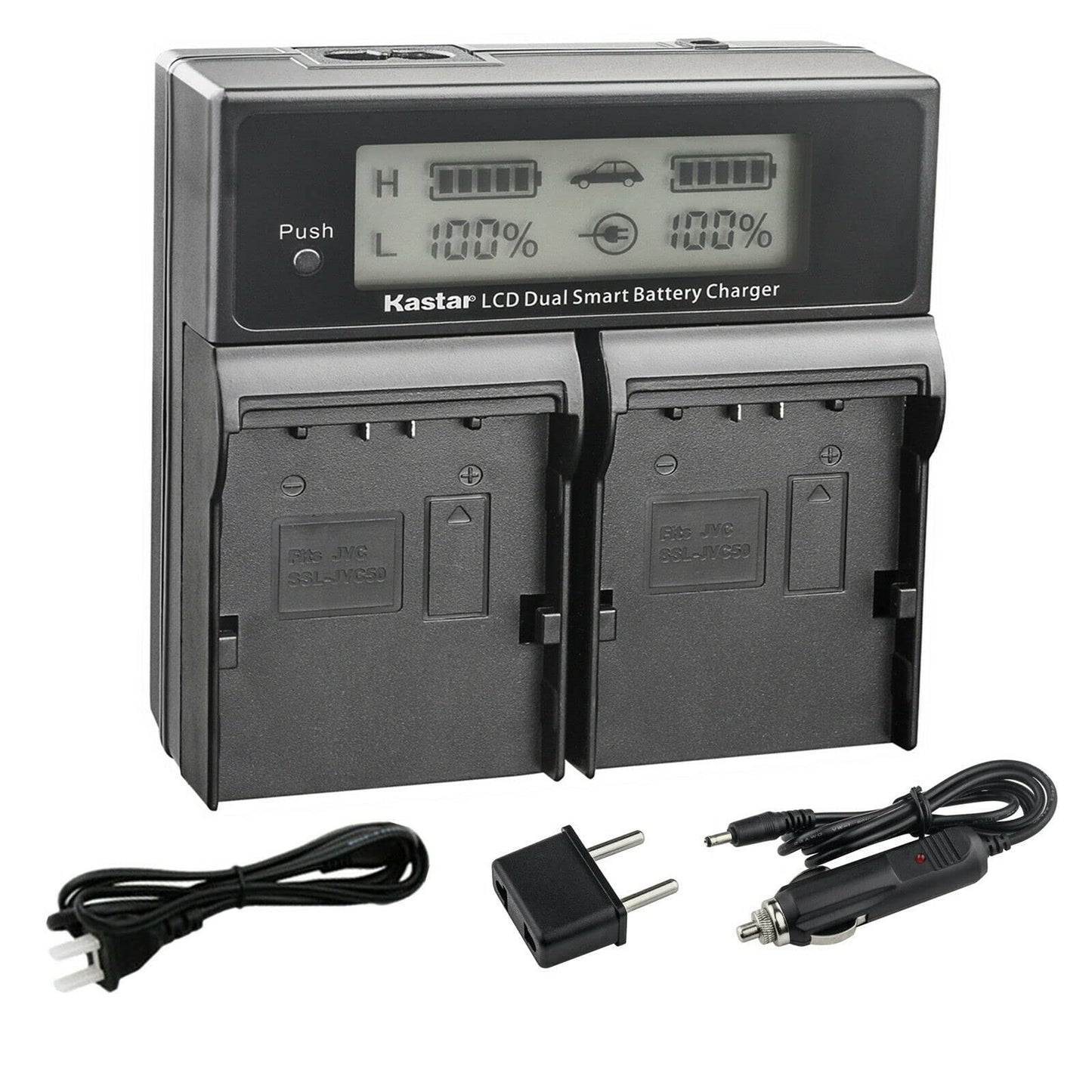 Kastar SSL-JVC50 CH04 LCD Dual Fast Charger Compatible with JVC GY-HM250 GY-HM250SP, GY-HM600, GY-HM600E, GY-HM600EC, GY-HM620U, GY-HM650, GY-HM650U