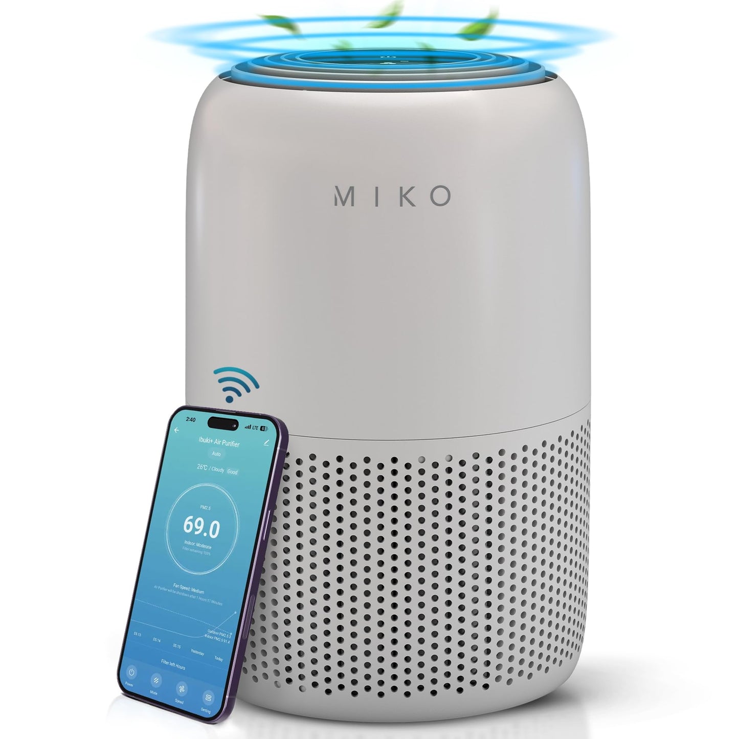 MIKO Smart H13 HEPA Air Purifier for Bedroom and Home