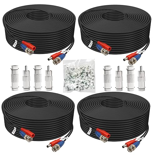 BNC Cable 150ft 4 Pack Aimyzii BNC Video Power Cable,Security Camera Cable for CCTV Camera DVR Security Systems(Included 8X BNC Adapters,100 Pcs Cable