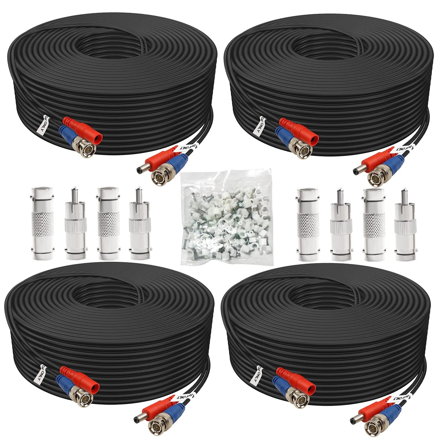BNC Cable 100ft 4 Pack Aimyzii BNC Video Power Cable,Security Camera Cable for CCTV Camera DVR Security Systems(Included 8X BNC Adapters,100 Pcs Cable