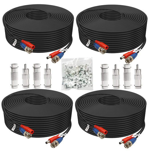 BNC Cable 100ft 4 Pack Aimyzii BNC Video Power Cable,Security Camera Cable for CCTV Camera DVR Security Systems(Included 8X BNC Adapters,100 Pcs Cable
