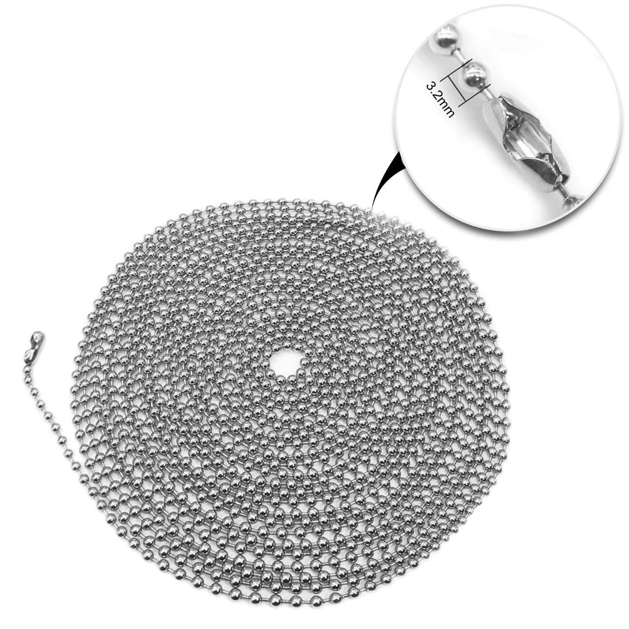Awpeye Metal Fan pull chain extension, ceiling fan chain connector,Diameter 3.2mm 16 Feet Long with 20 PCS Connector (Silver)