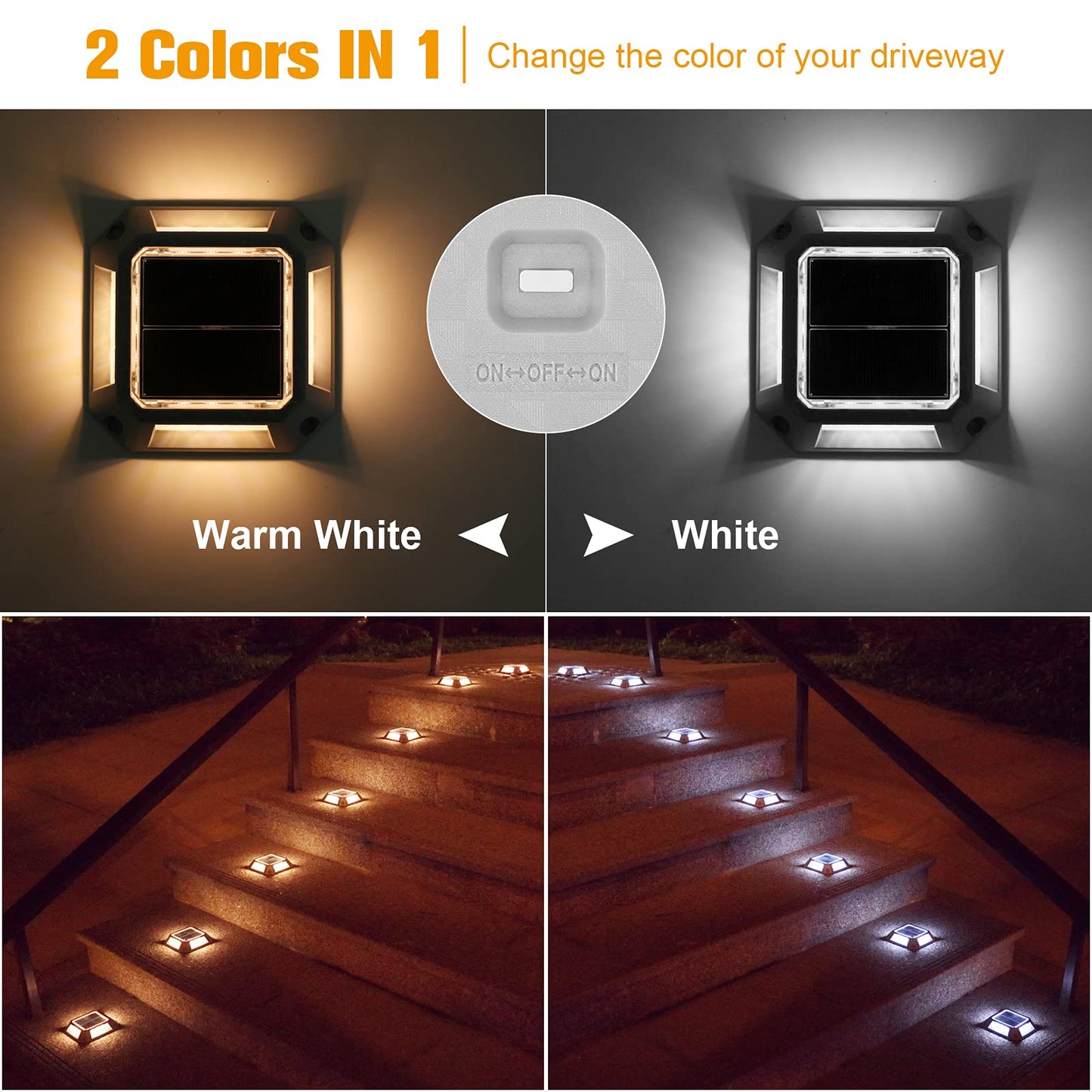 VOLISUN Solar Driveway Lights Dock Deck Light 8-Pack,2 Colors in 1,Solar Powered 1200mAh Battery,Waterproof Outdoor Warning Step Light for Driveway (2