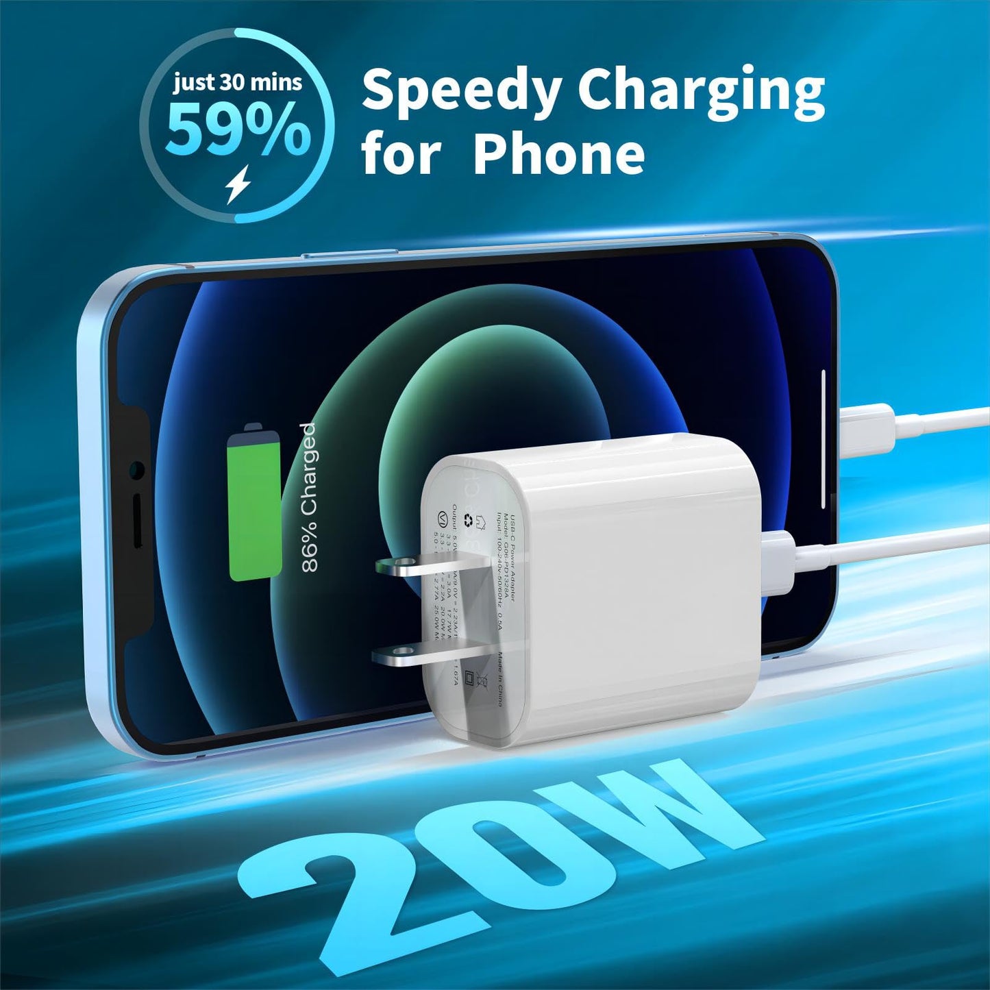 3 Pack USB C Charger Block Fast Charging Adpater PD 20W USB-C Port for i Phone 16/15/14/13/12/11/X/8, i Pad, Sam Sung, Go Ogle, Galaxy & More - White