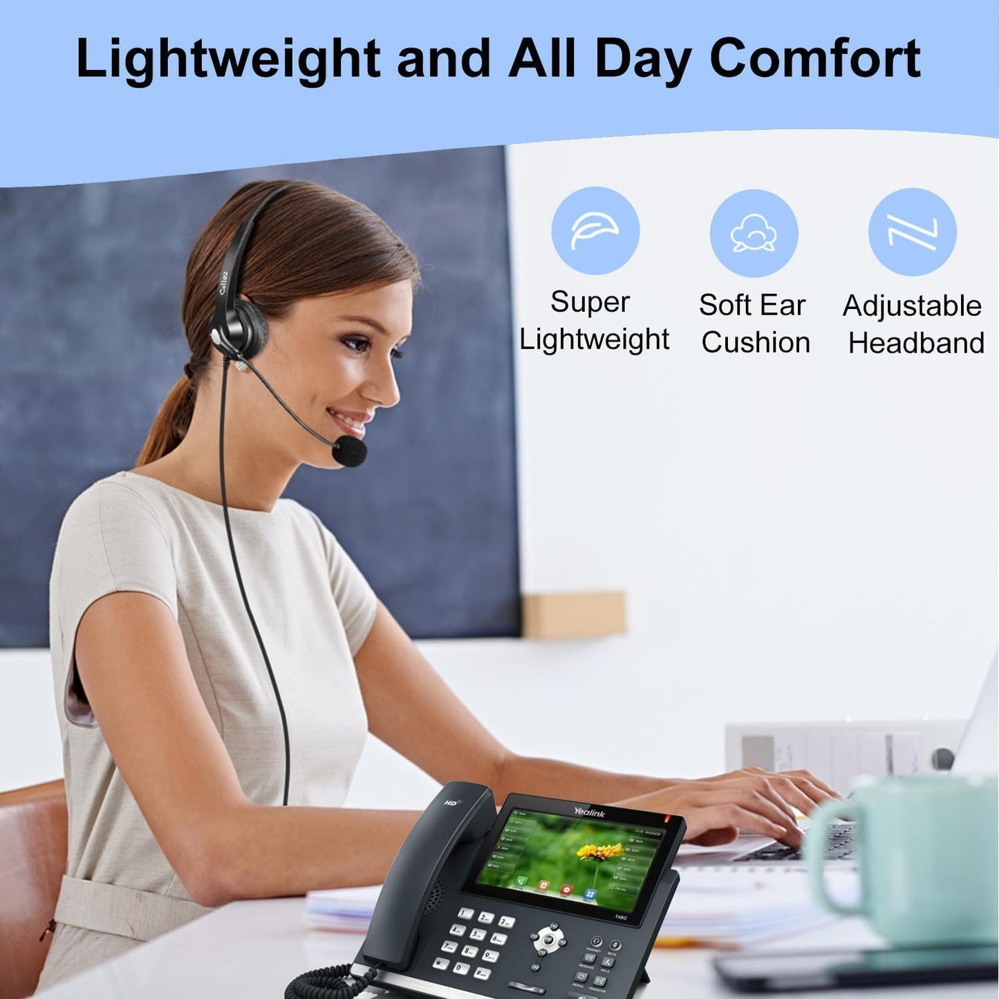 Callez Office Phone Headset with Microphone Noise Cancelling, RJ9 Telephone Headsets Compatible with Yealink VoIP Phone T46S T48S T42S T23G T27G T29G