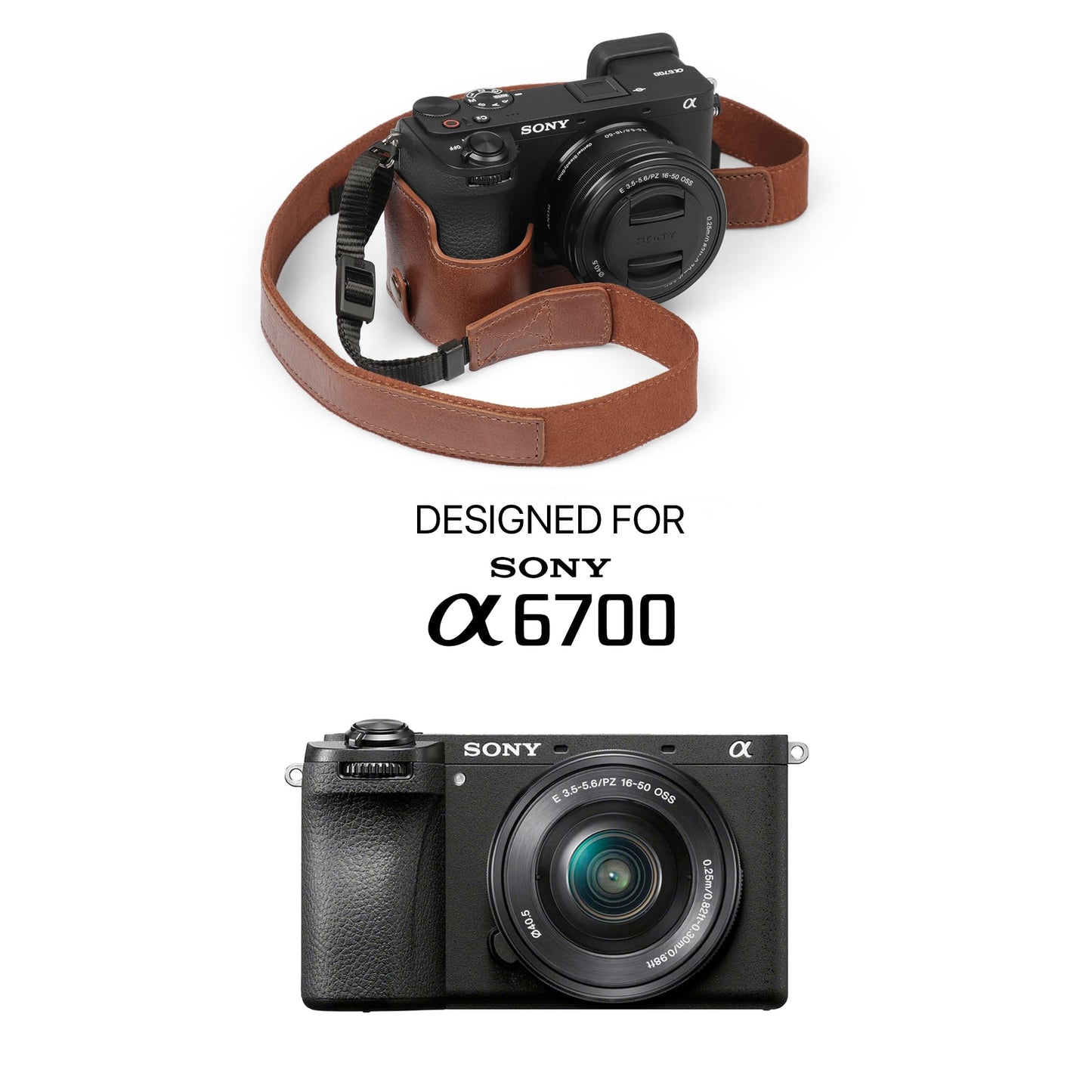 Mega Gear Genuine Leather Half Camera Case for Sony Alpha a6700 - Stylish and Protective (Brown)