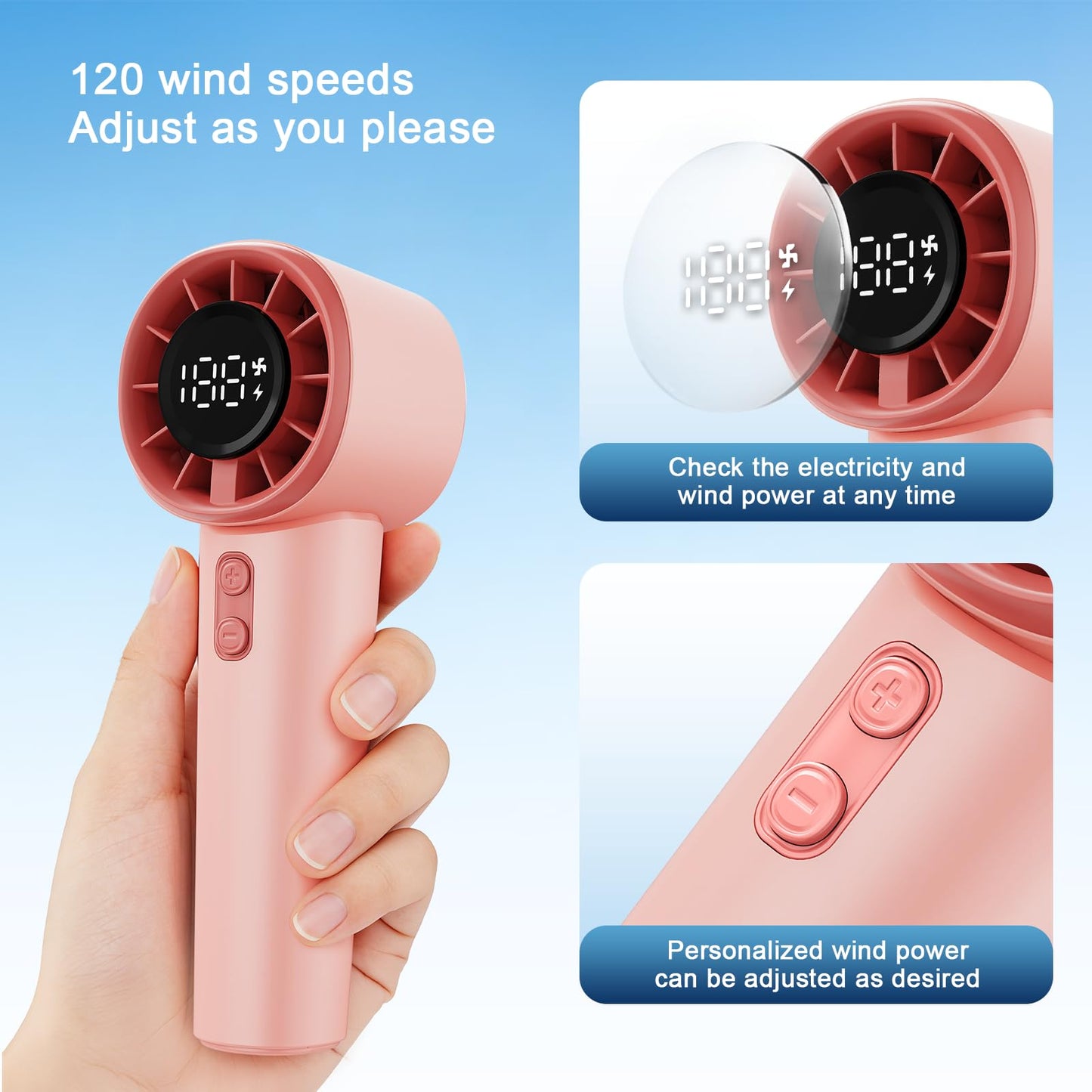 Portable Handheld Turbo Fan, Strong Wind Cute Mini Personal Fan, 120 Levels Infinite Speed, 4000mAh Rechargeable Hand Held Fan for Beach Travel Cruise