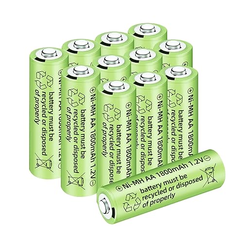 AMZZN 12PCS 1.2V 1800mAh Ni-MH AA Rechargeable Battery for Wireless Microphones, Electric Toys, Remote Mice, Calculators, Razors, Keyboards (12PCS…