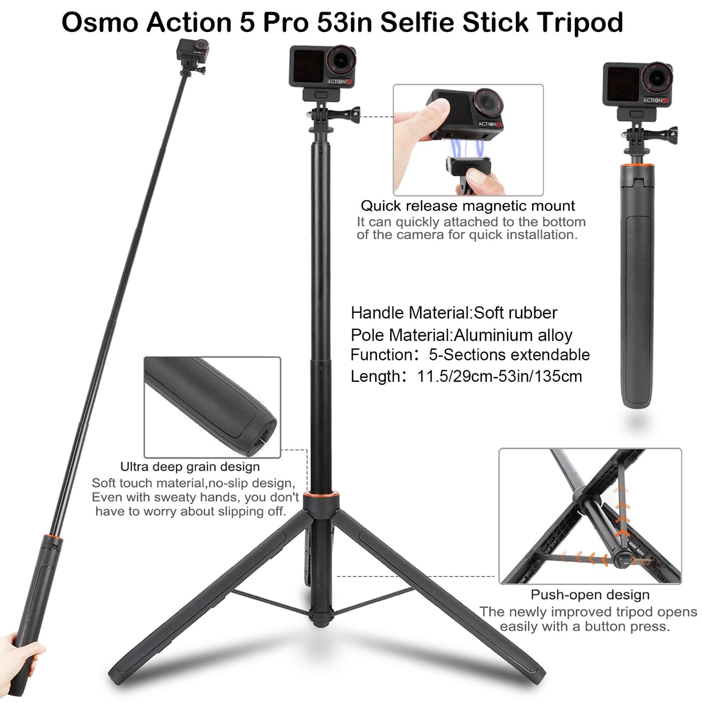 PellKing Accessories Kit for DJI Osmo Action 5pro/4/3,Carrying Case with Belt 135cm Selfie Stick Tripod Waterproof Housing Floating Handle Grip