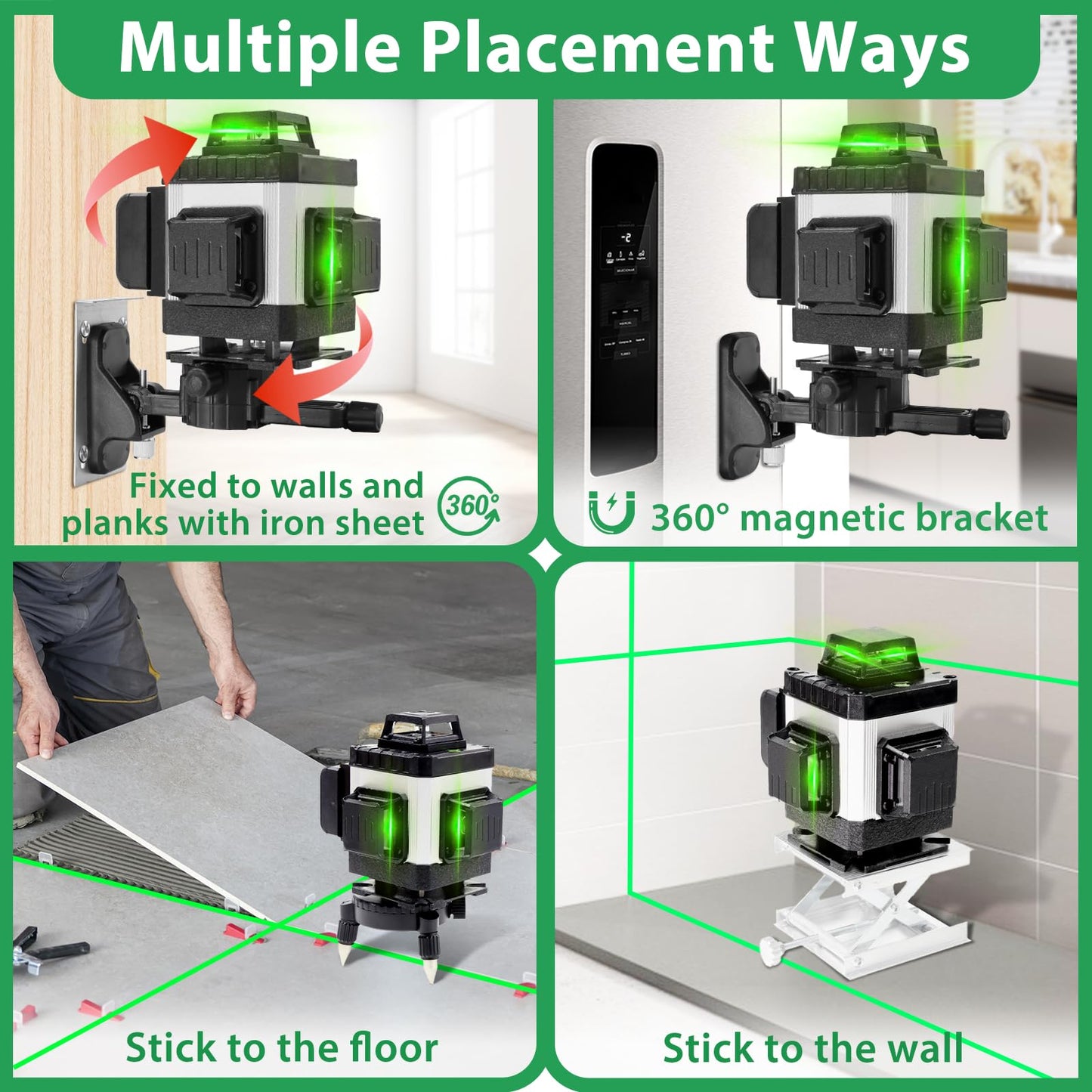 Laser Level, ZPD Laser Level with Tripod, 4 x 360 Self Leveling Laser Measuring Tool Green Lazer Level 16 Line Level Laser 360 Self Leveling