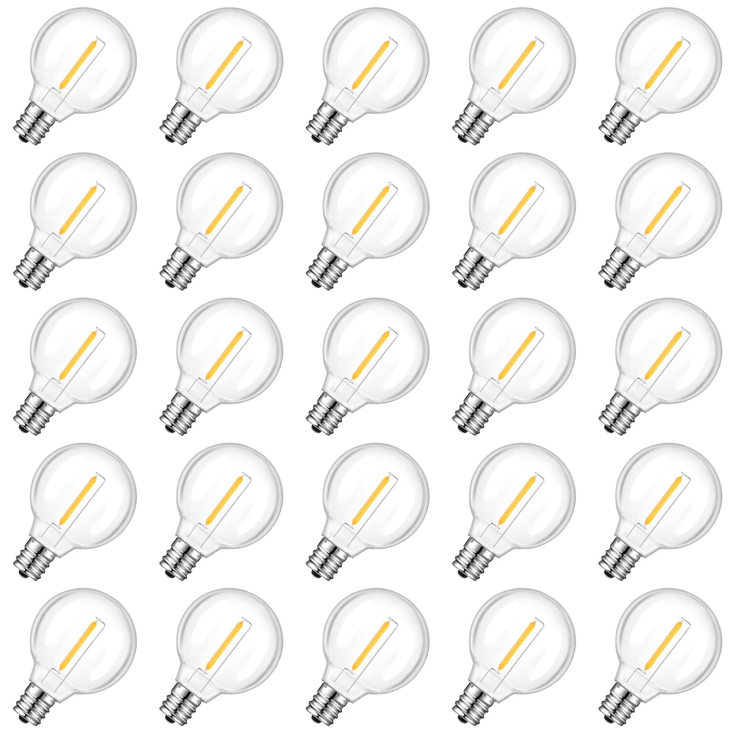 GvvooHome 25 Pack G40 LED Replacement Light Bulbs, Waterproof Clear Globe Light Bulb E12 Screw Base for Outdoor String Lights, Patio Cafe Décor
