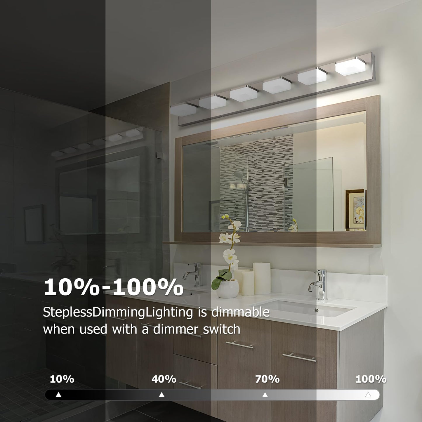Bicrink Brushed Nickel Vanity Lights for Bathroom 6-Light Vanity Lighting Fixtures for Mirror 39" Adjustable 5500K Modern LED Vanity Light Over