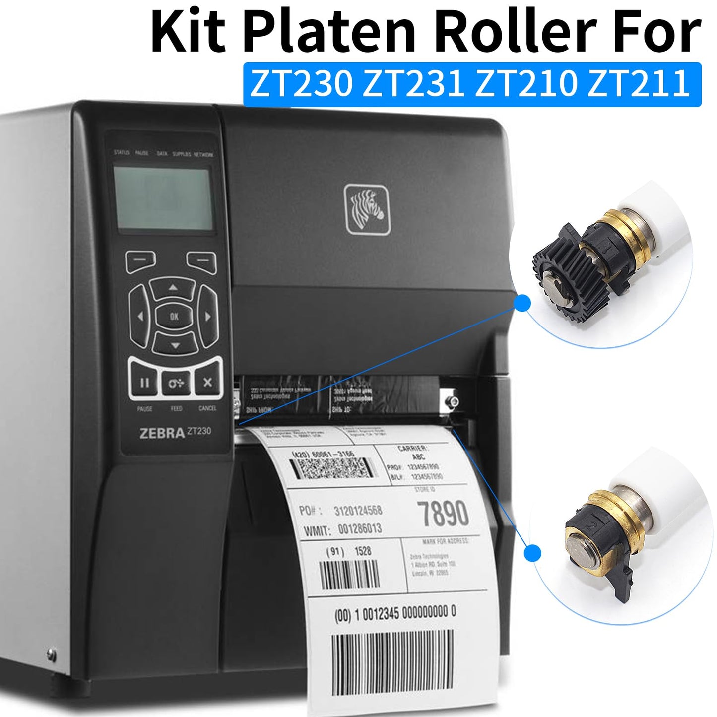 P1037974-028 Kit Platen Roller for Zebra ZT230 ZT231 ZT210 ZT211 Thermal Printer Transfer Roller 203dpi 300dpi