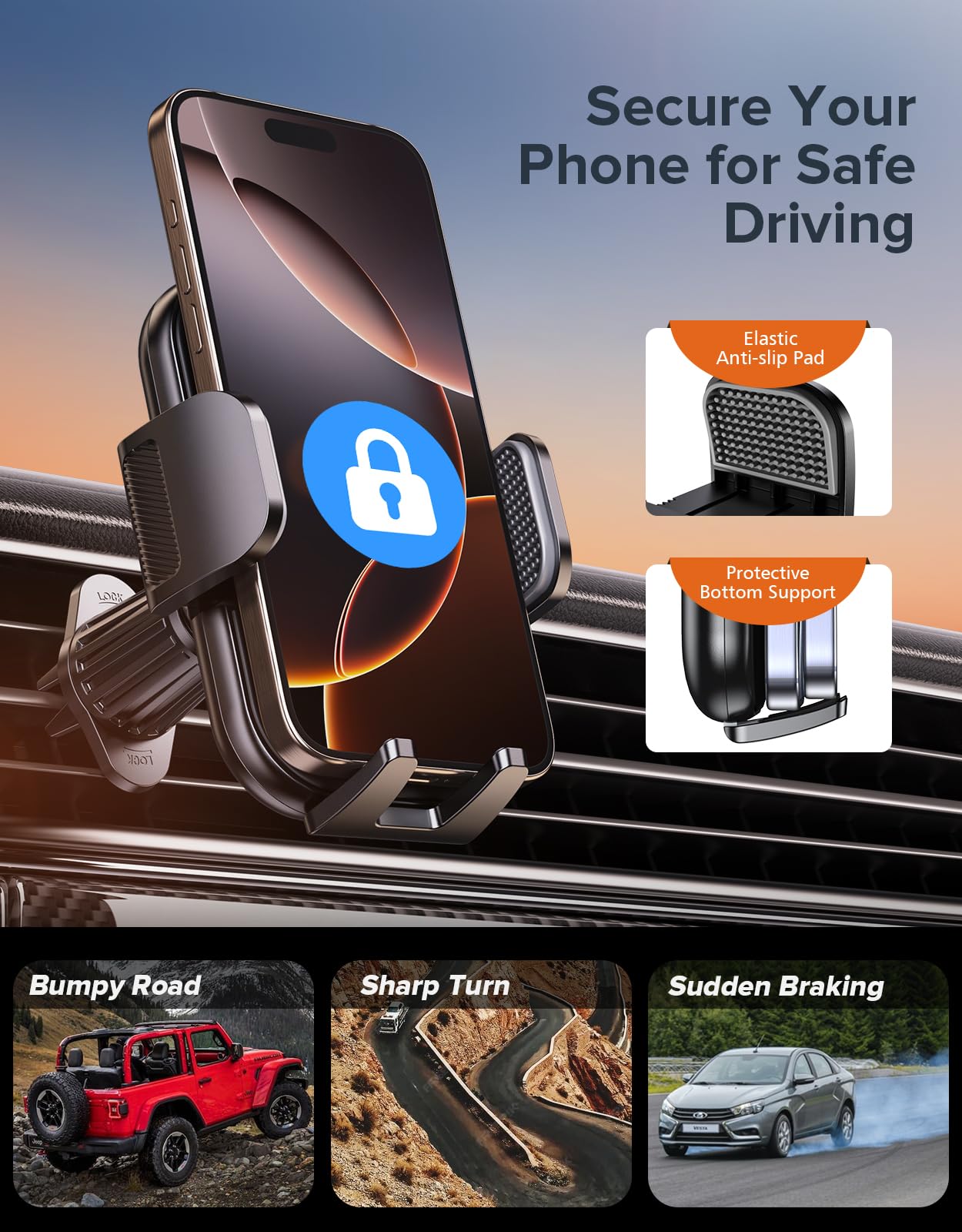 Upgraded Car Phone Holder, Metal Hook Clip Car Vent Phone Mount, Hands-Free Vent Phone Holders for your car, Compatible with iPhone series, Android