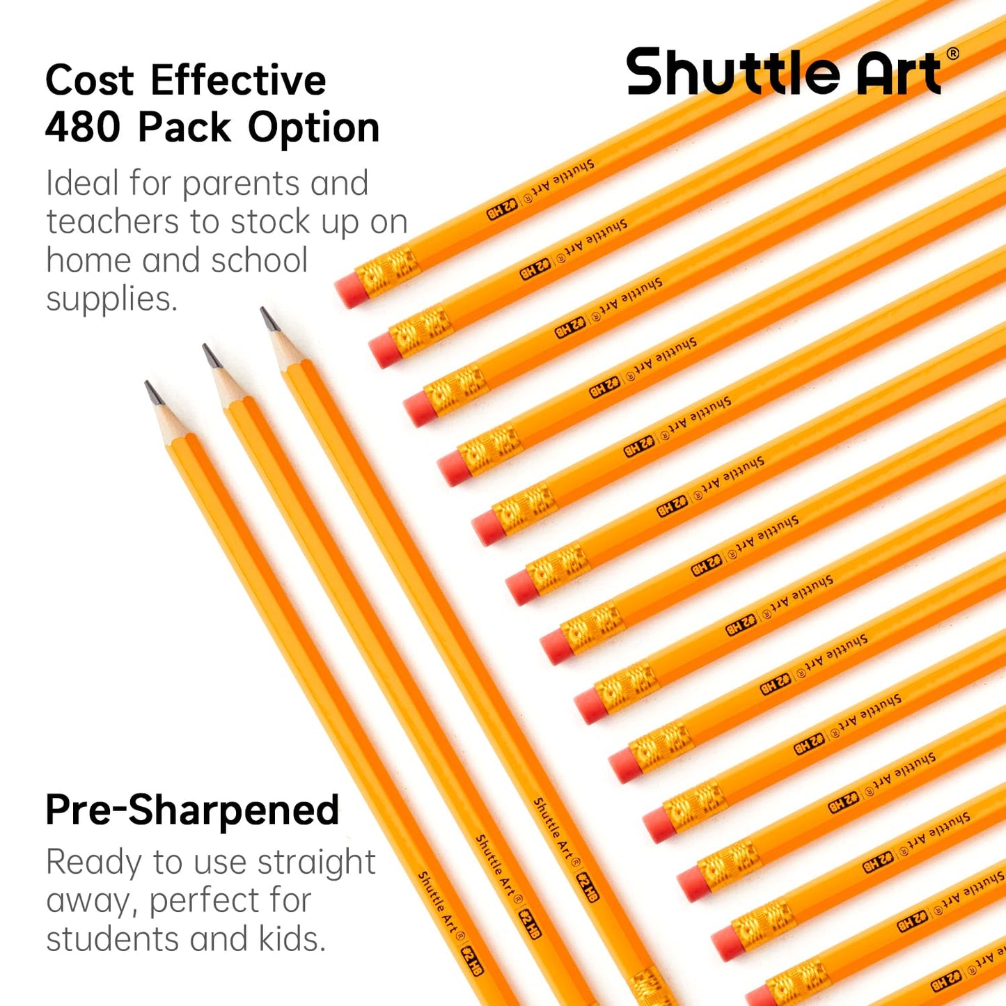Shuttle Art 480 Pack #2 HB Pencils Pre-Sharpened, Bulk Pencils with Erasers