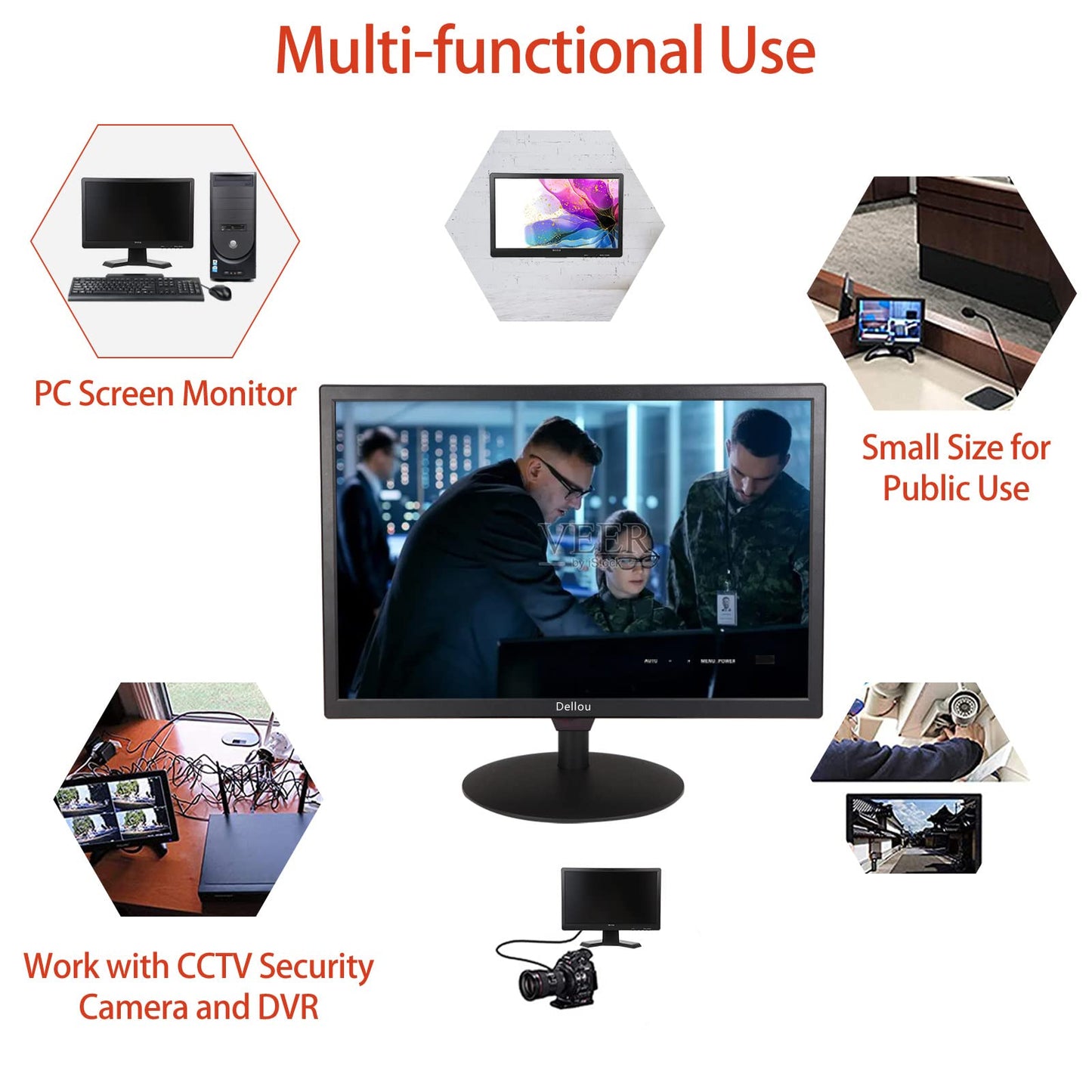 Elweyoo 19 inch Monitoring LCD Display Security Camera Monitor Multifunction Interface HDMI, AV, BNC, VGA, USB, PC Input CCTV Computer Monitor