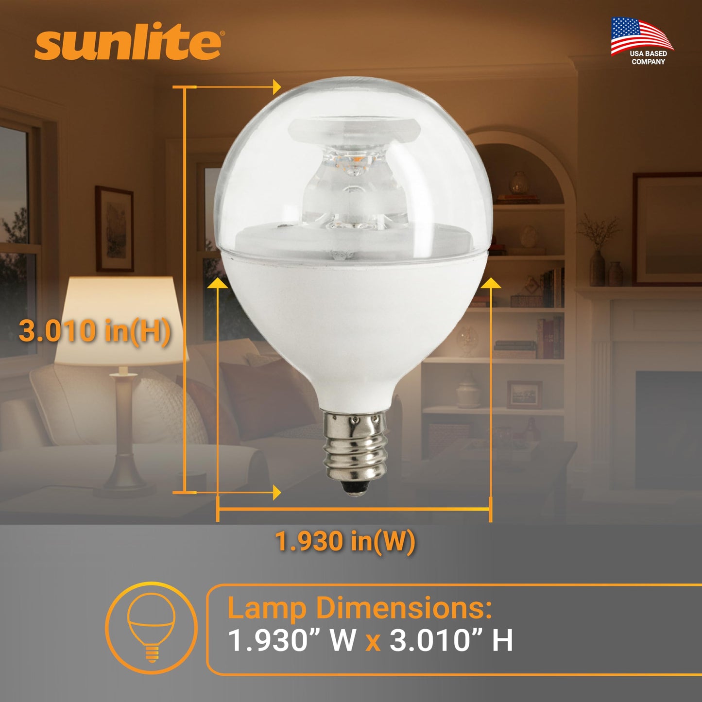 Sunlite G16.5 Light Bulb LED, 7 Watts (60W Equiv.), 500 Lumens, Dimmable, Type G Globe Shape E12 Candelabra Base, Short Bulbs, Vanity Mirror Bulbs