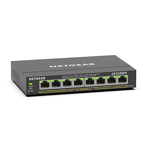 NETGEAR 8 Port PoE Gigabit Ethernet Easy Smart Managed Essentials Switch (GS308EPP) - with 8 x PoE+ @ 123W, Desktop or Wall Mount